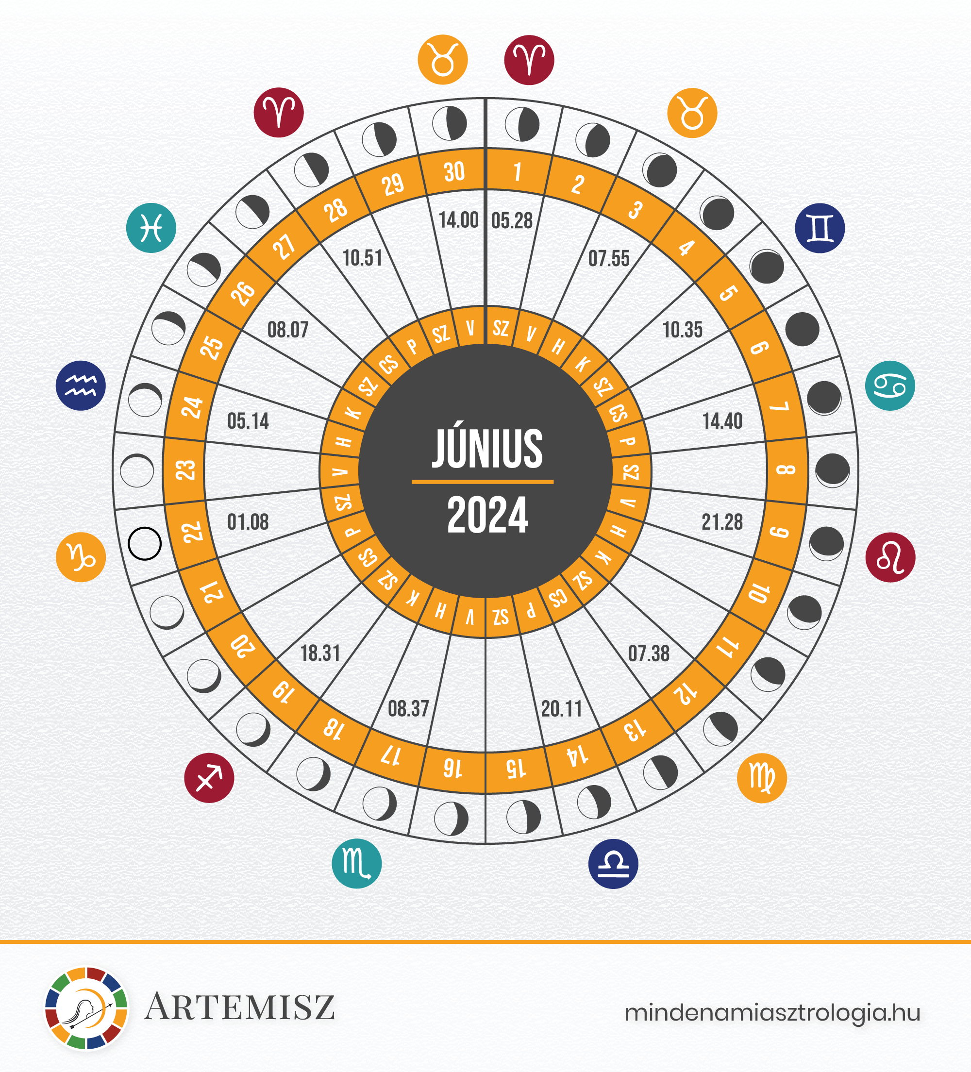 Holdnaptár 2024 Június Artemisz Asztrológia Debrecen